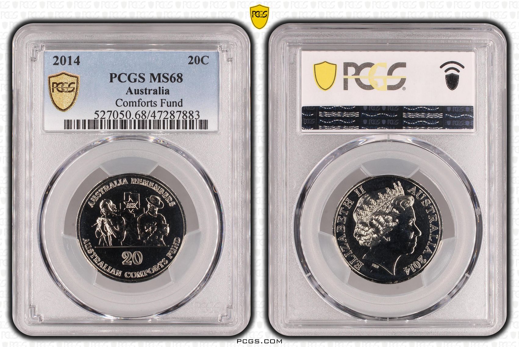 Elizabeth II, Australian Comforts Fund, Twenty Cent, 2014, PCGS MS68