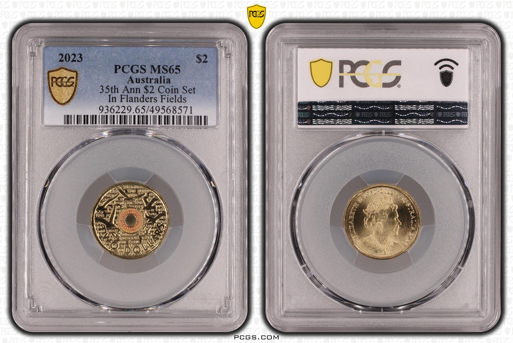 35th Ann $2 Coin Set Colorized In Flanders Fields, Two Dollar, 2023, PCGS MS65