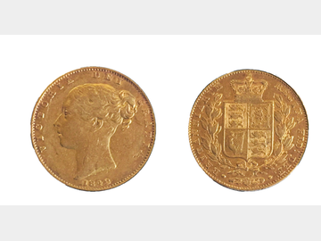 1842 Queen Victoria Young Head London Mint Shield Gold Sovereign.