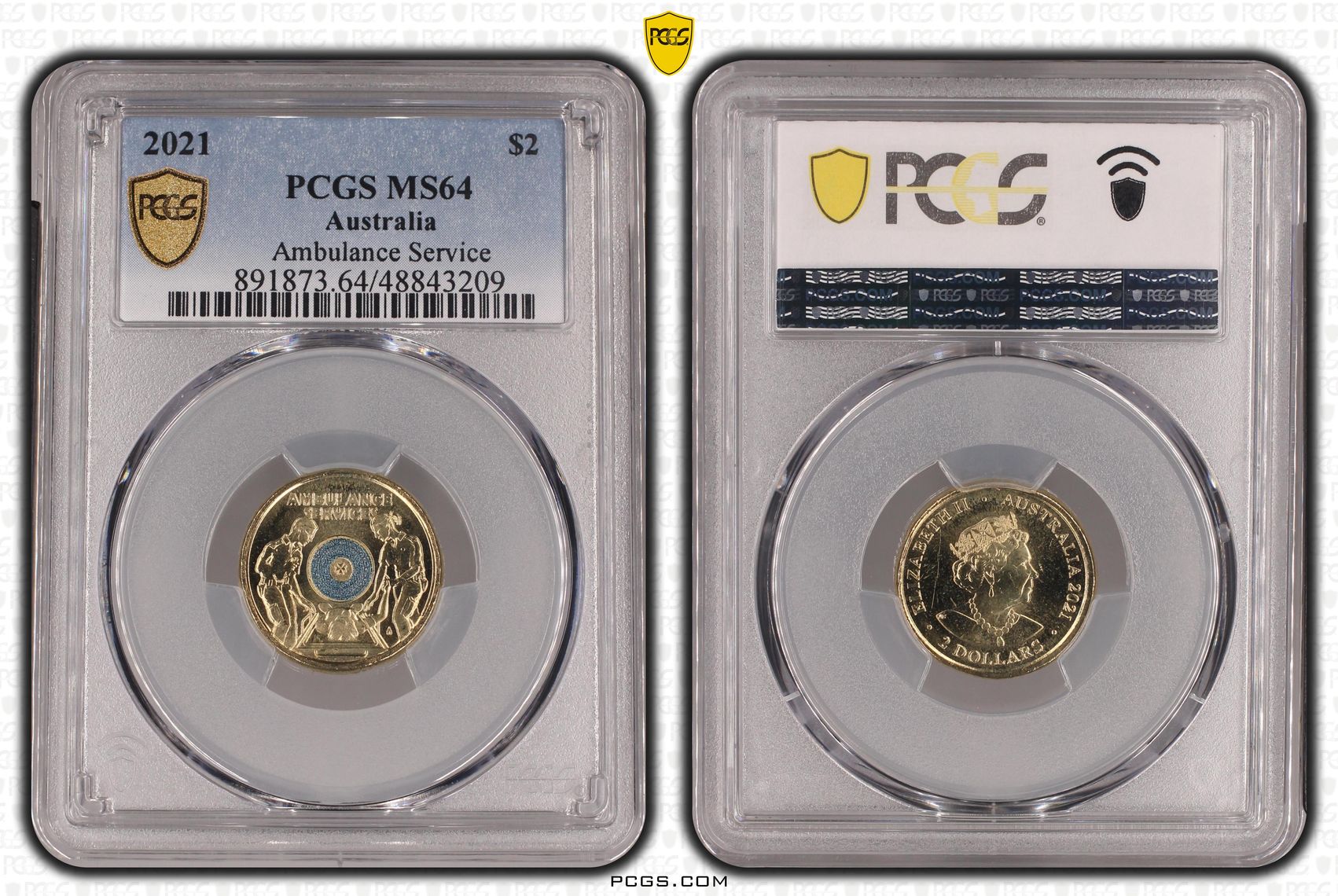 Elizabeth II, Ambulance Service - Colorized , Two Dollar, 2021, PCGS MS64