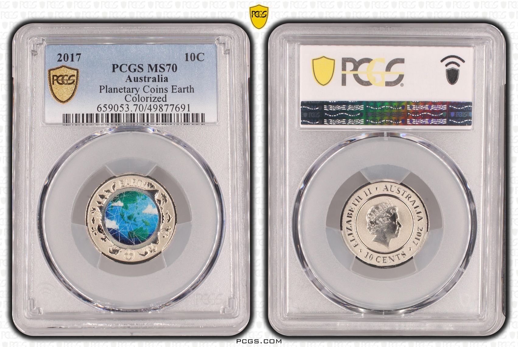 Planetary Coins Earth Colorized, Ten Cent, 2017, PCGS MS70