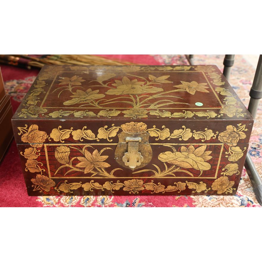 Chinese Gilt Lotus Lacquered Small Trunk 14''x22''