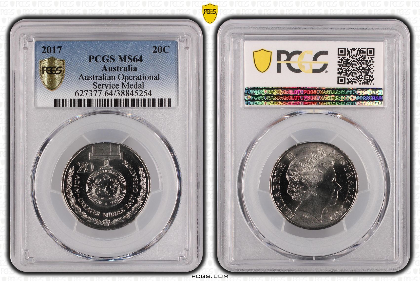 2017 Australia Twenty Cent, 20c Australian Operational Service Medal PCGS - MS64 -254