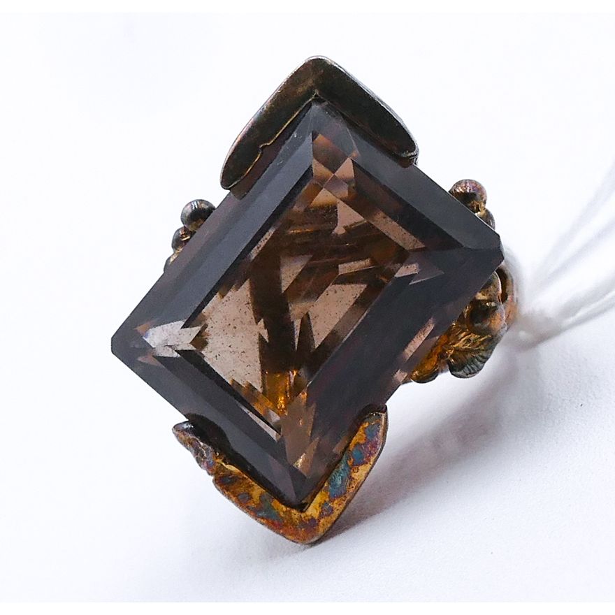 Gilt Sterling Large Smokey Topaz Ring Size 6