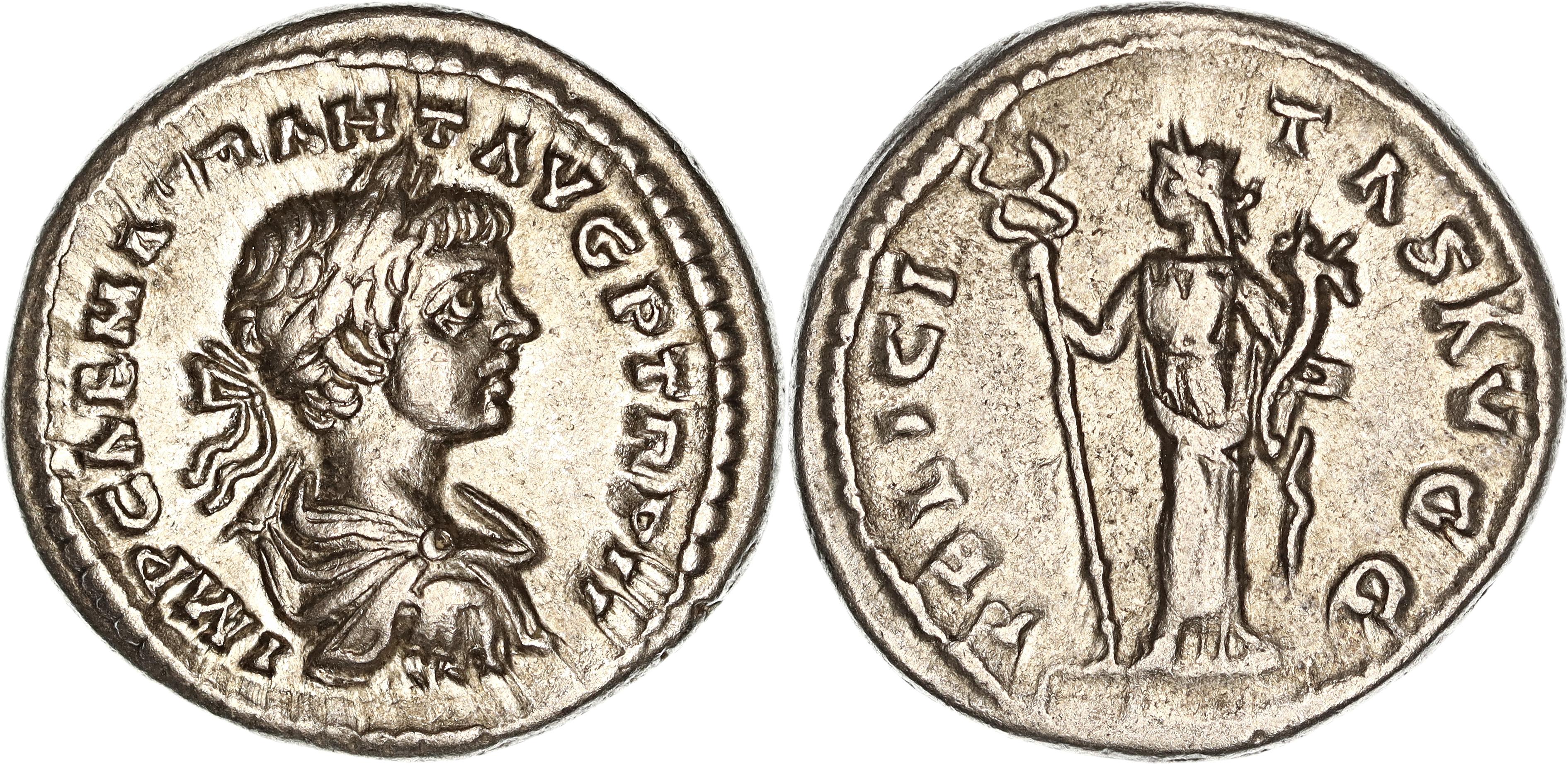 Roman Empire, Caracalla, Silver Denarius, 199 AD, gF-nVF