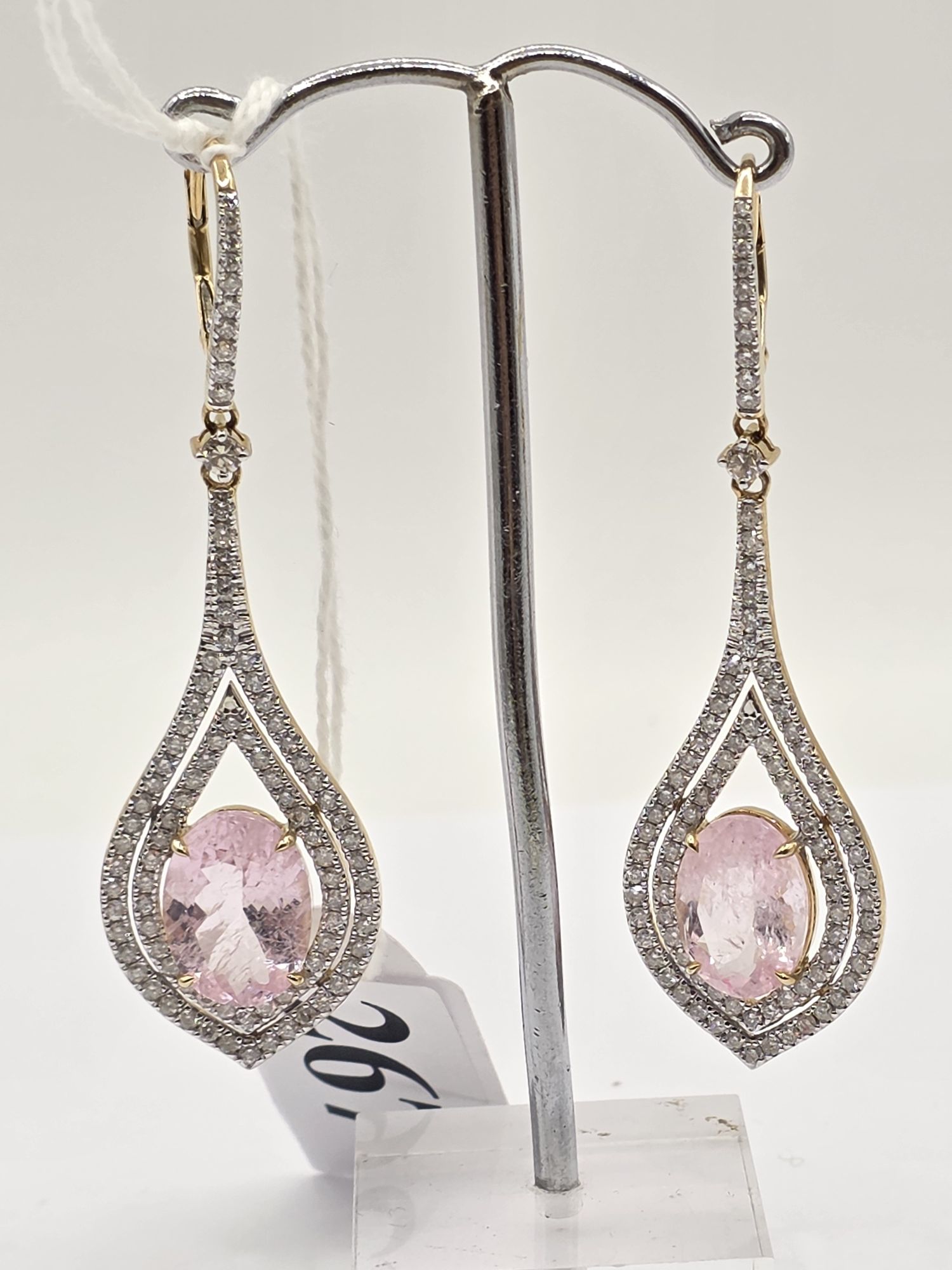 267 · 14K GOLD MORGANITE DIAMOND DROP EARRINGS