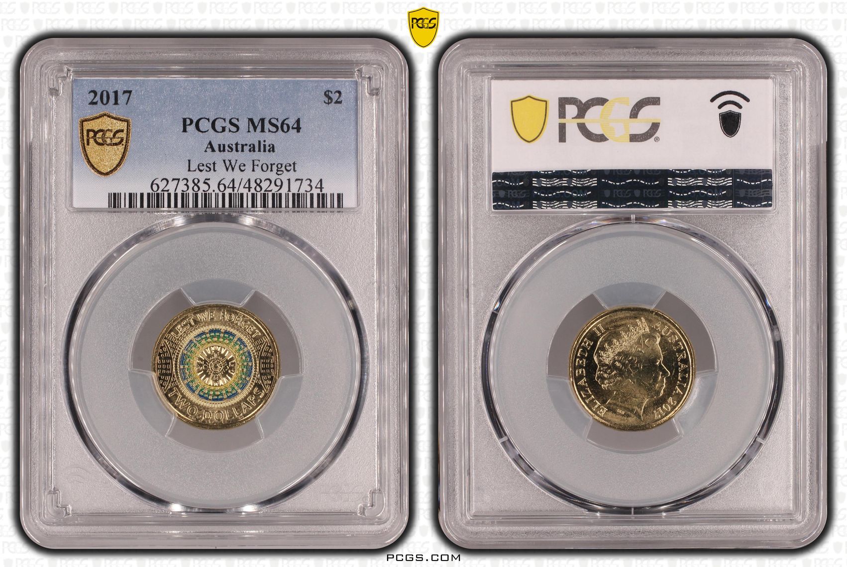 Elizabeth II, Lest We Forget Colorized , Two Dollar, 2017, PCGS MS64