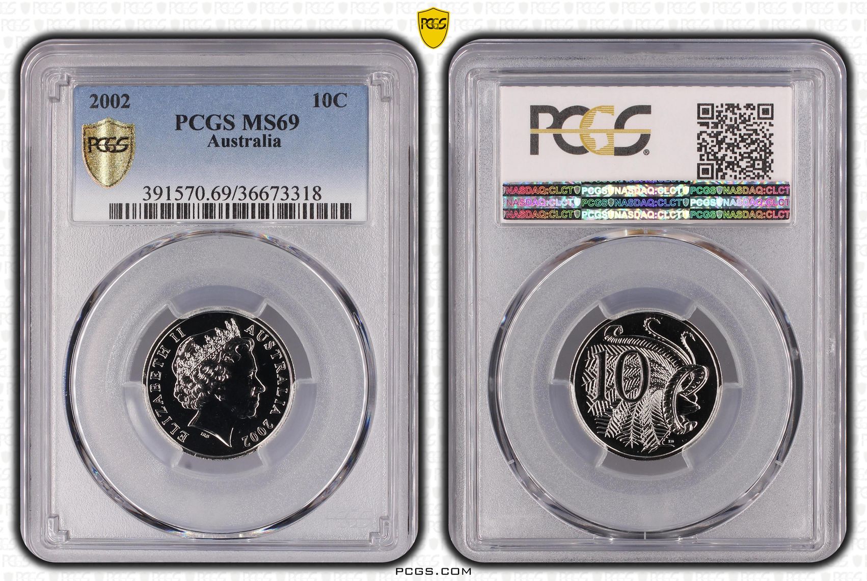Elizabeth II, Ten Cent, 2002, PCGS MS69