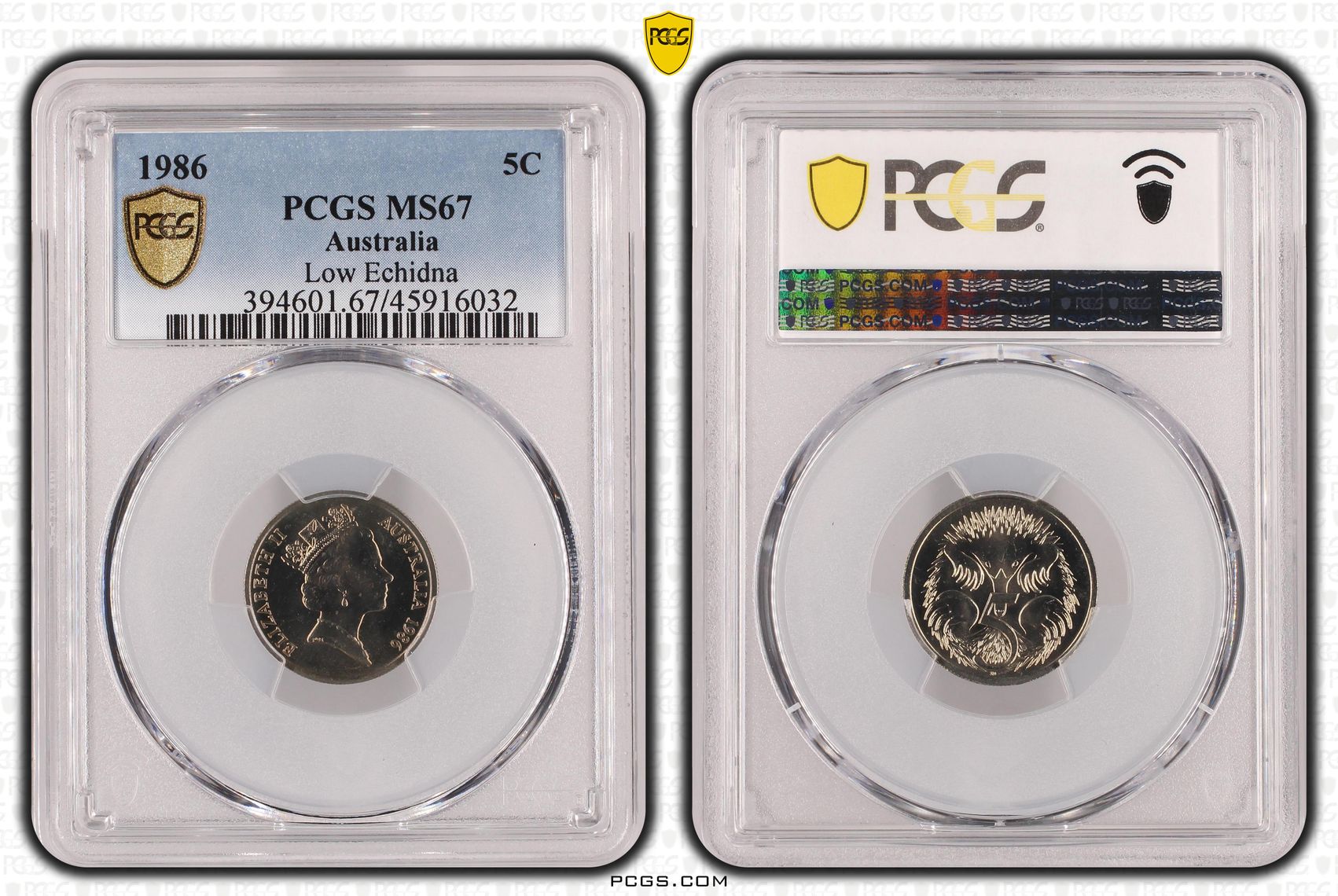 Low Echidna, Five Cent, 1986, PCGS MS67