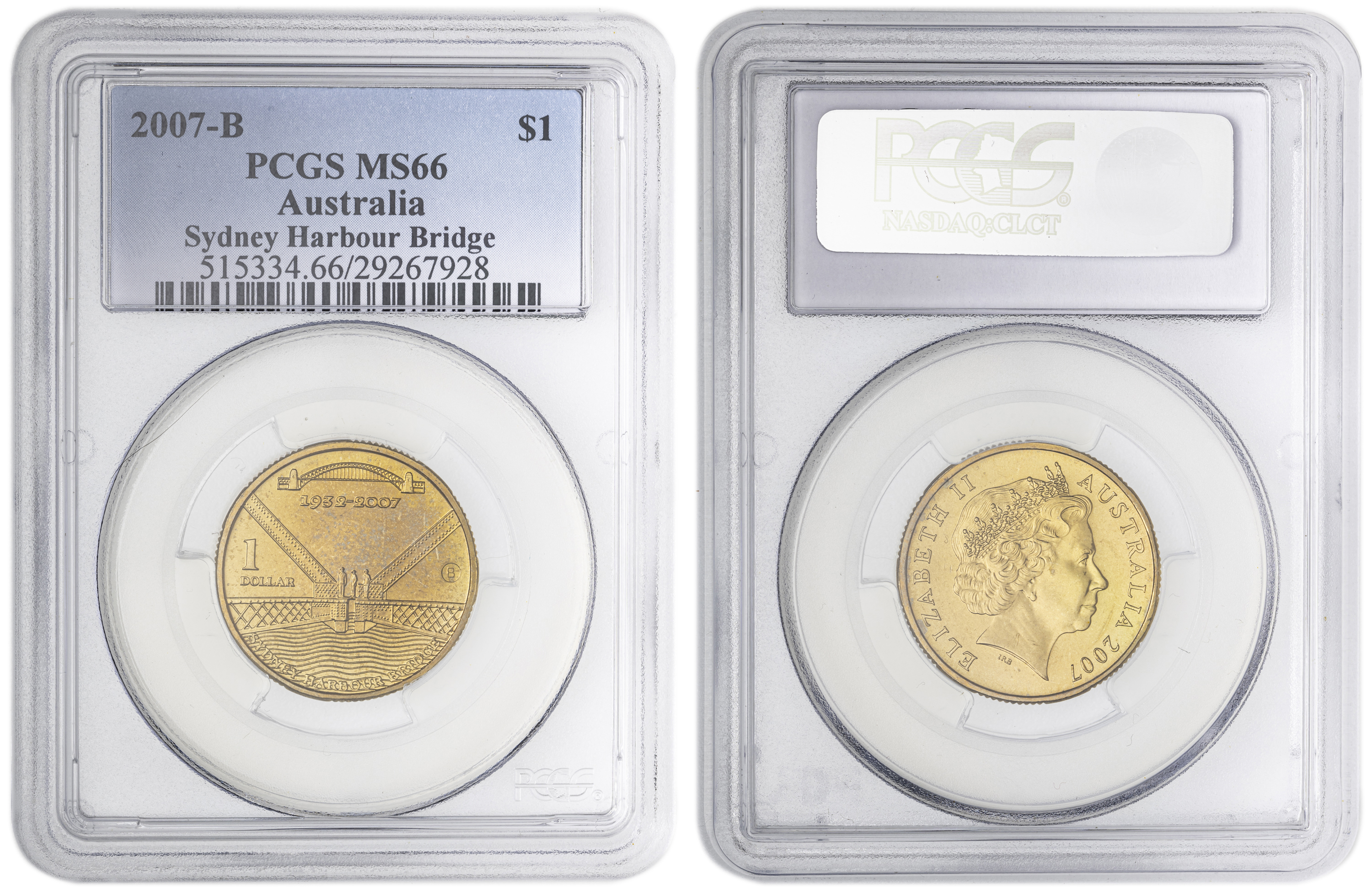 Sydney Harbour Bridge Counterstamp , One Dollar, 2007-B, PCGS MS66