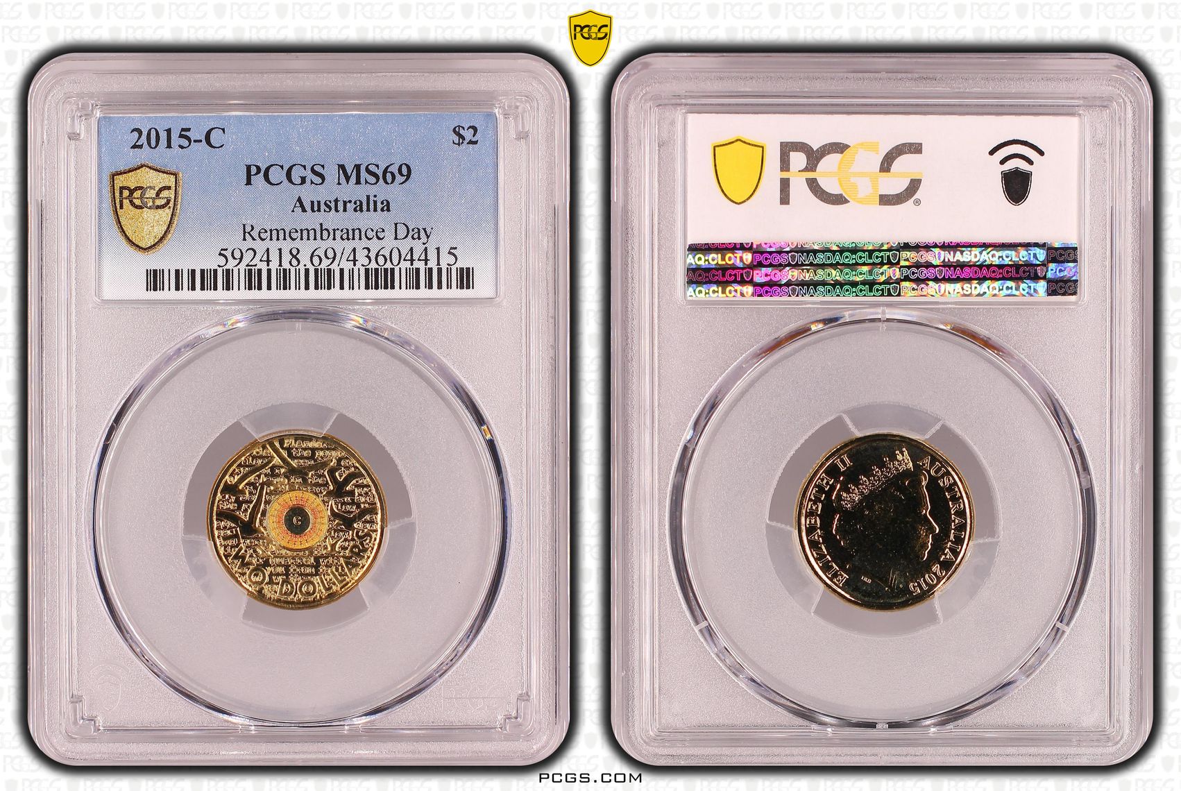 2015-C Australia Two Dollar, $2 Remembrance Day PCGS - MS69 -415