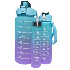 3 Piece Water Bottles 2L 1L 0.5L Blue Purple Motivational Blue / Purple 29 cm |