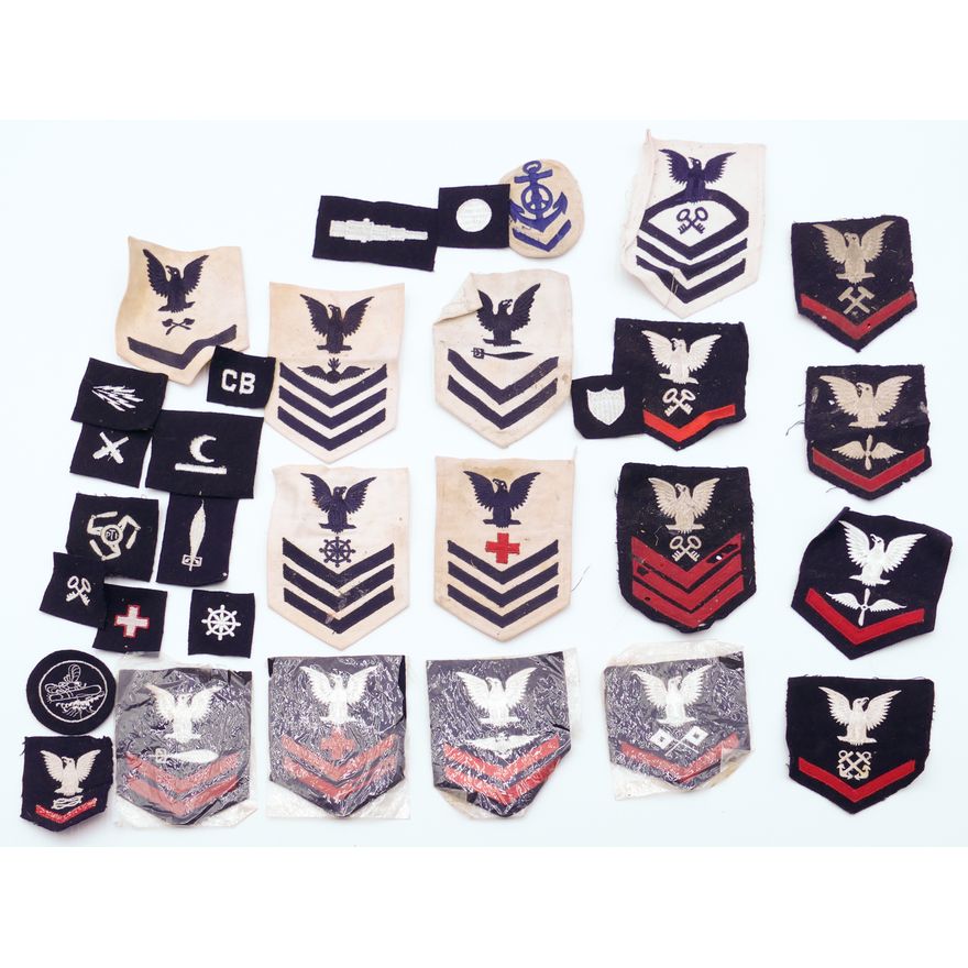 Box WWII US Navy Rank and Position Patches 25pc Approx.