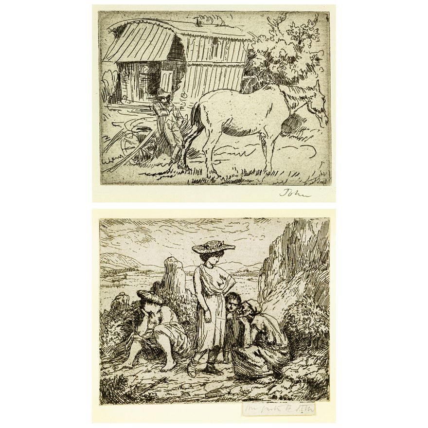 Augustus John 'Gypsy Caravan and Horse & The Quarry Folk No. 2'