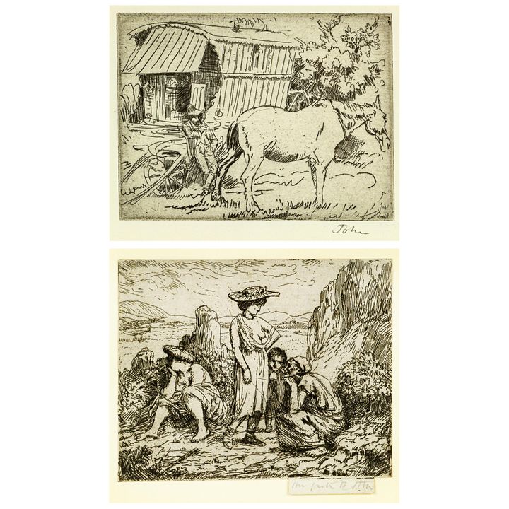 Augustus John 'Gypsy Caravan and Horse & The Quarry Folk No. 2'
