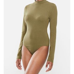 Women s Glamorous High Neck Bodysuit Khaki Green Women UK 10 |