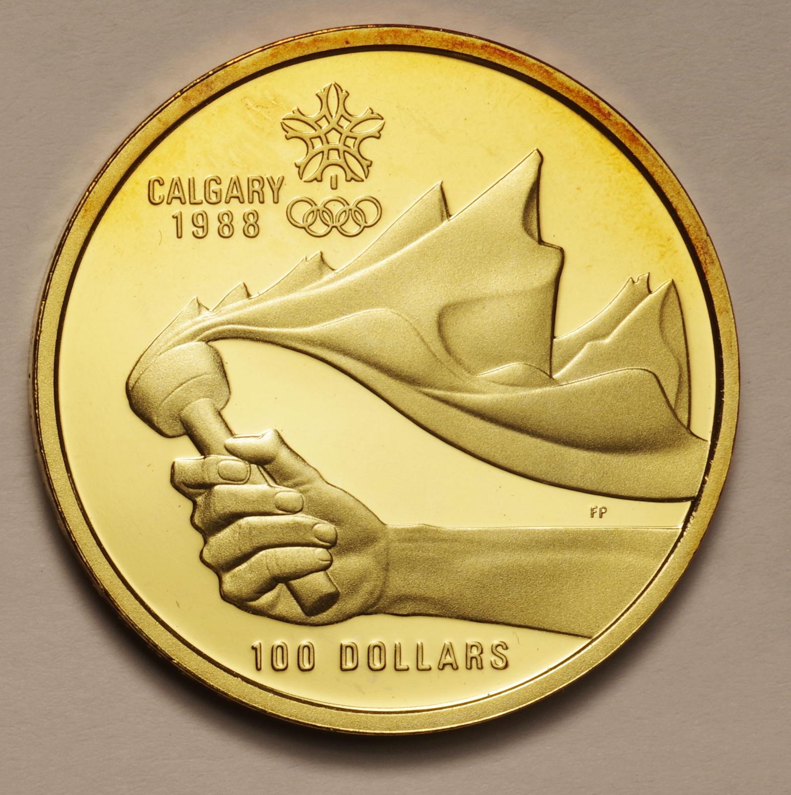 カナダ-Canada カルガリーオリンピック -聖火を持つ手- 100ドル金貨 ...