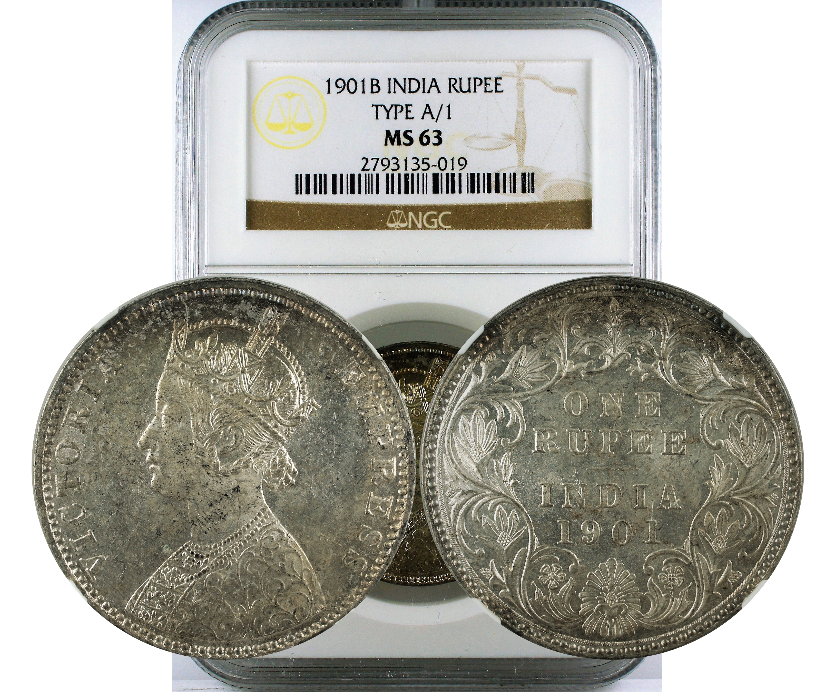 1901B INDIA TYPE A/1 RUPEE MS 63