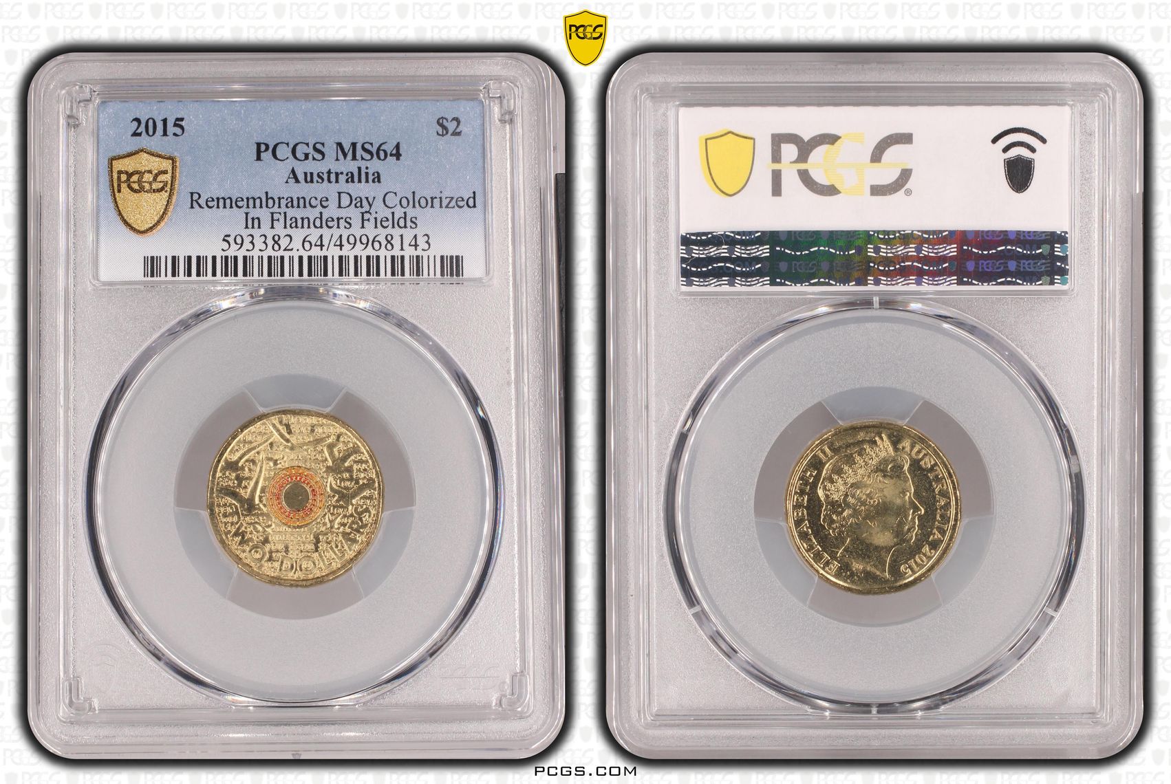 Remembrance Day Colorized - In Flanders Fields, Two Dollar, 2015, PCGS MS64