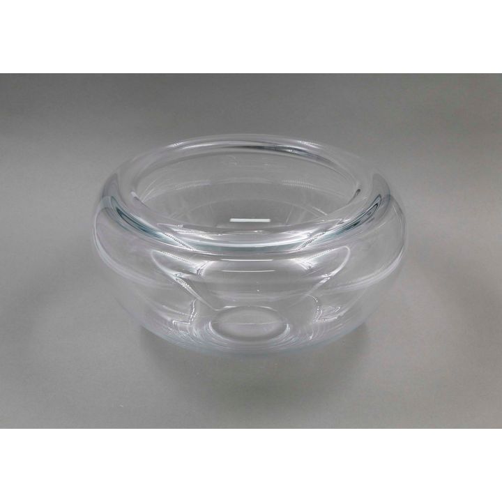 A large clear glass bowl