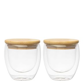 Double Walled Glasses With Bamboo Lid Set of 2 2 x 250ml |