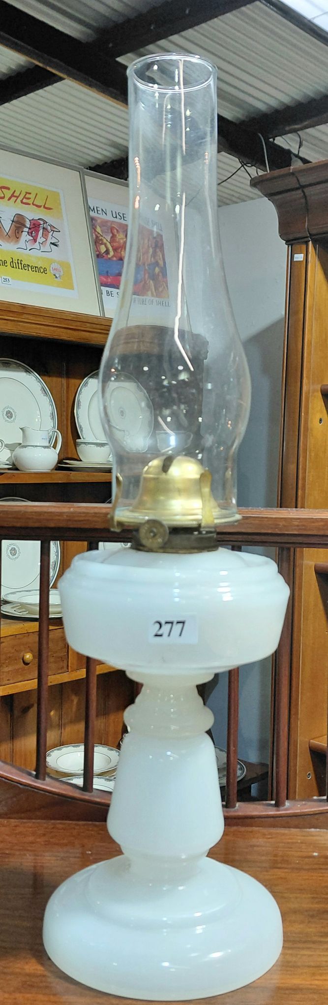 277 · ANTIQUE OPALINE GLASS OIL LAMP
