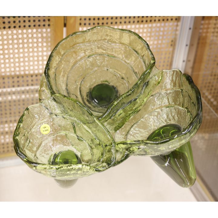 Osamu Noda Studio Glass Green Sculptural Bowl 15'' as-is