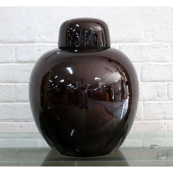 LARGE CHINESE STONEWARE URN AND COVER