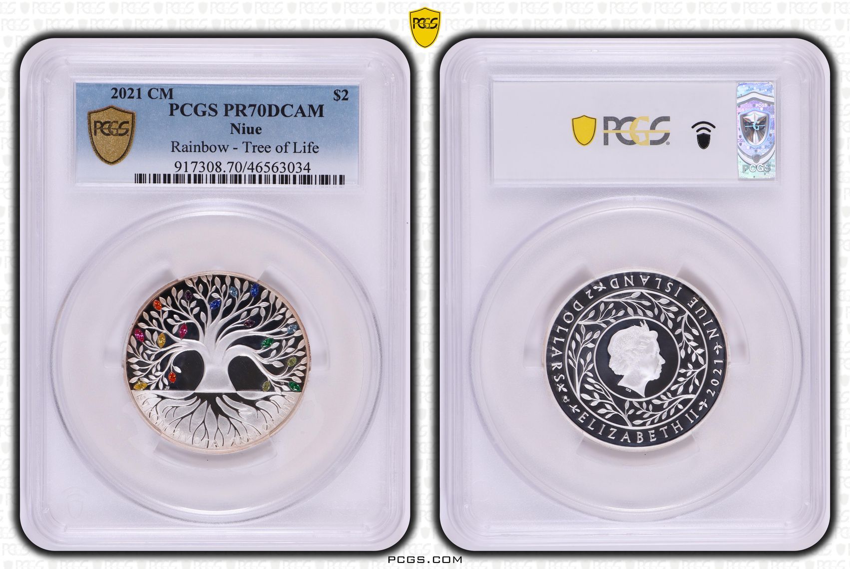 Niue, Rainbow - Tree of Life, POP 1/0, Two Dollar, 2021, PCGS PR70DCAM