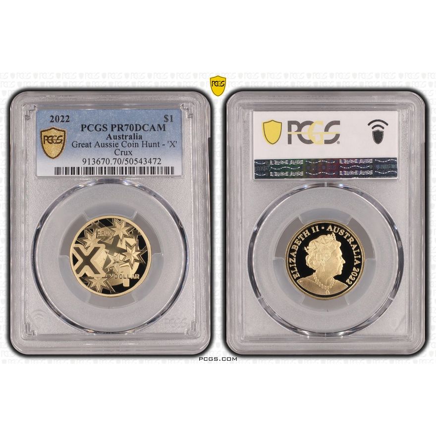 Great Aussie Coin Hunt - 'X',  POP 12/0, One Dollar, 2022, PCGS PR70DCAM
