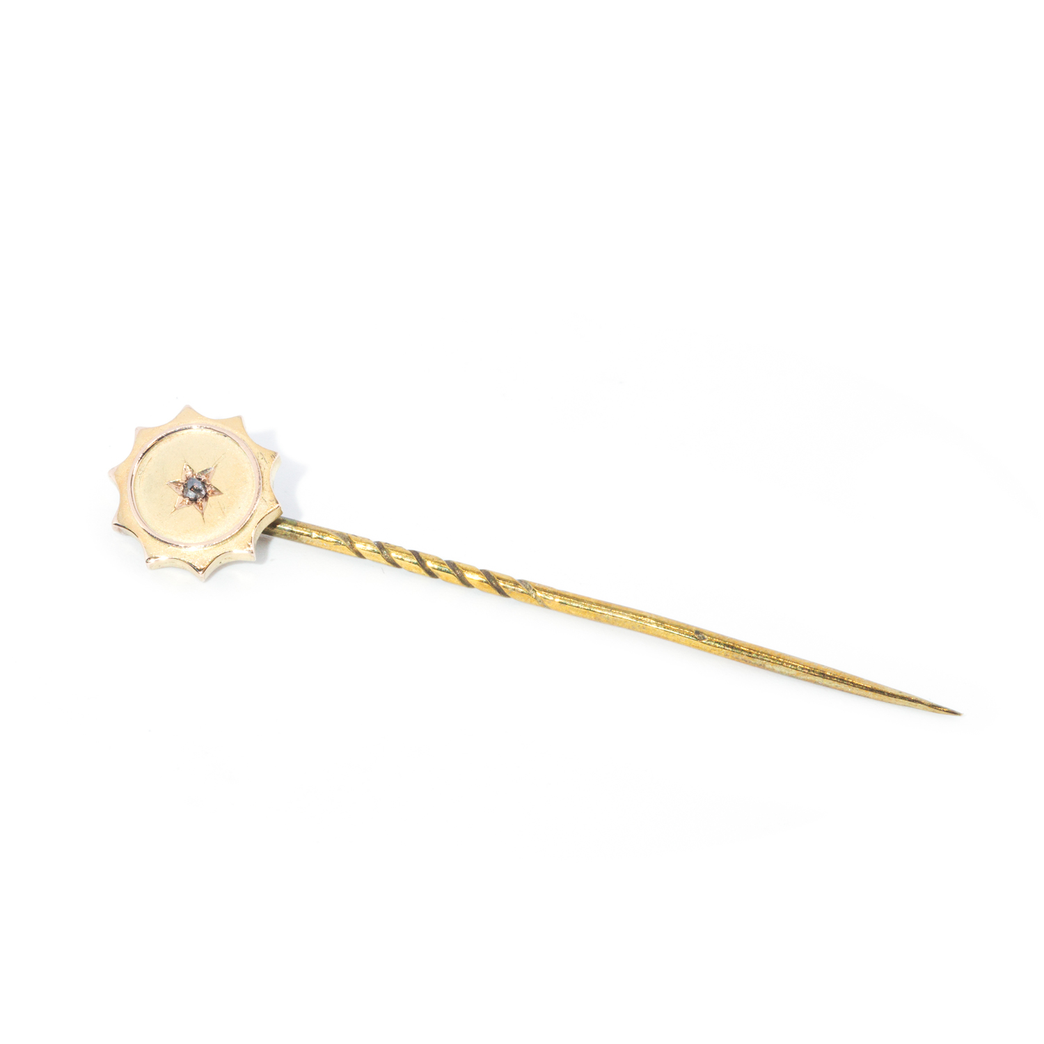 Antique Rose Cut Diamond 14ct Gold Pin