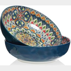 QLANS CERAMIC SERVING BOWLS 10.2INCH 75 OZ FRUIT BOWLS SALAD BOWLS, PASTA BOWL SET OF 2, SERVING DISHES FOR ENTERTAINING, VIBRANT