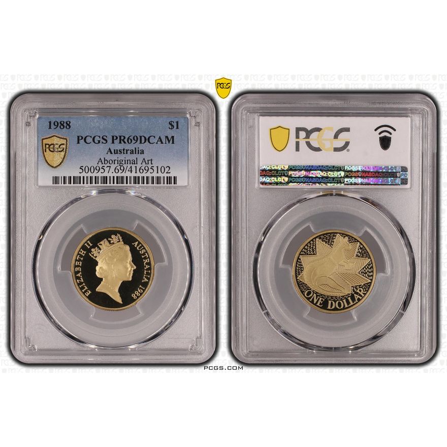 Elizabeth II, Aboriginal Art - Kangaroo, One Dollar, 1988, PCGS PR69DCAM