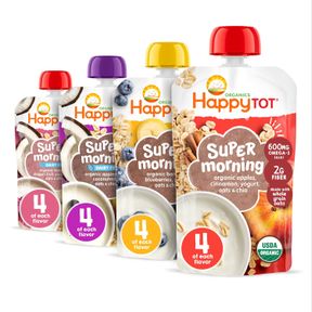 HAPPY TOT ORGANICS STAGE 4 BABY FOOD POUCHES, GLUTEN FREE, SUPER MORNING FRUIT & OAT VARIETY PACK BLEND 4 OZ (PACK OF 32), AMAZON