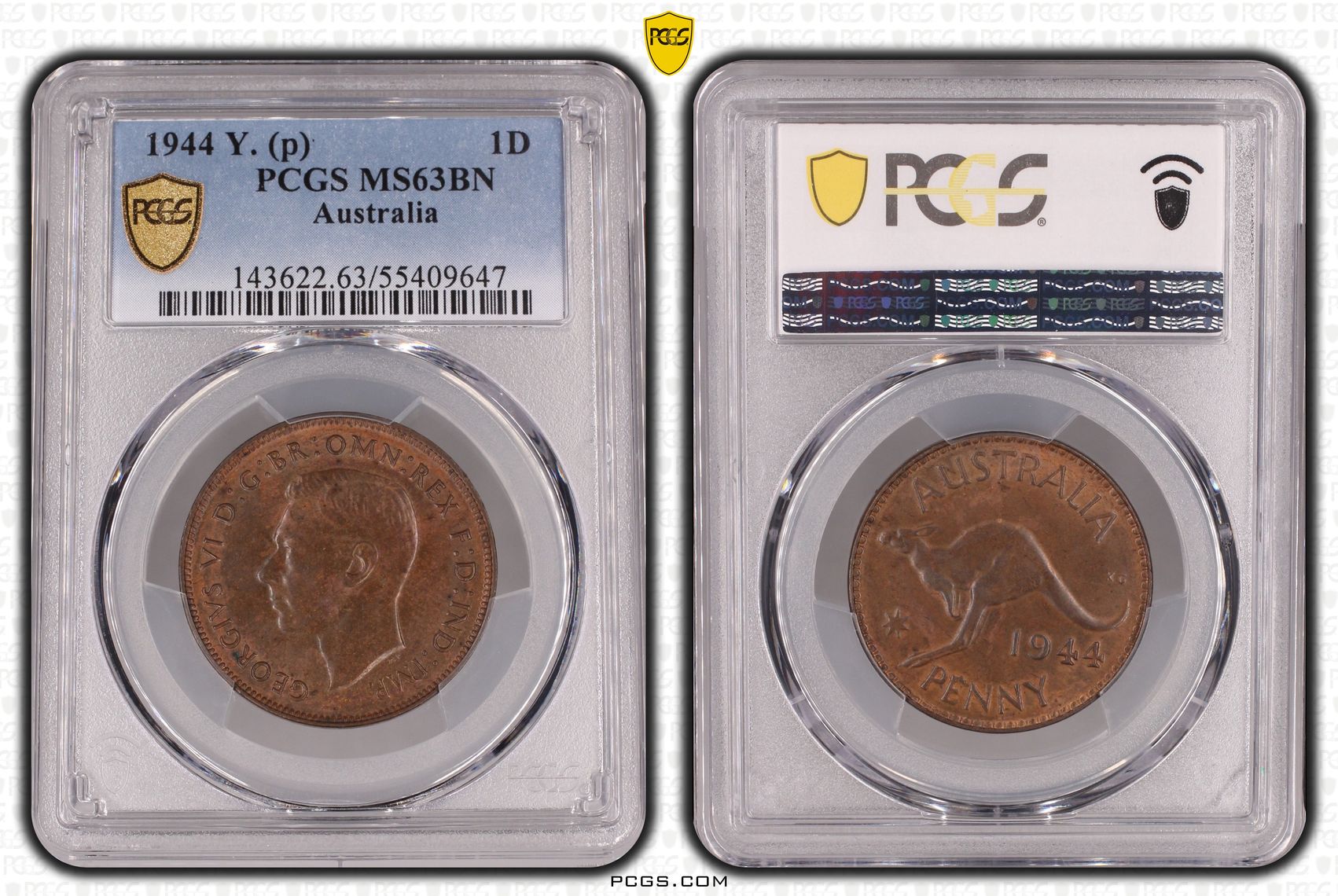 One Penny, 1944, PCGS MS63BN