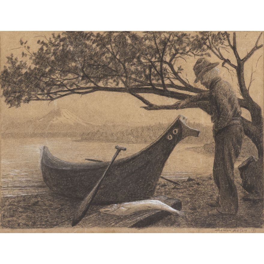 Norman Edson ''Makah Fishing Canoe'' Charcoal