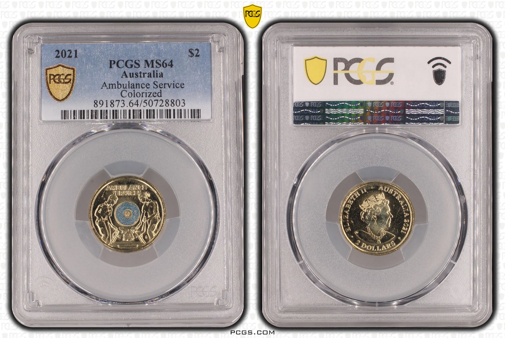 Ambulance Service - Colorized , Two Dollar, 2021, PCGS MS64