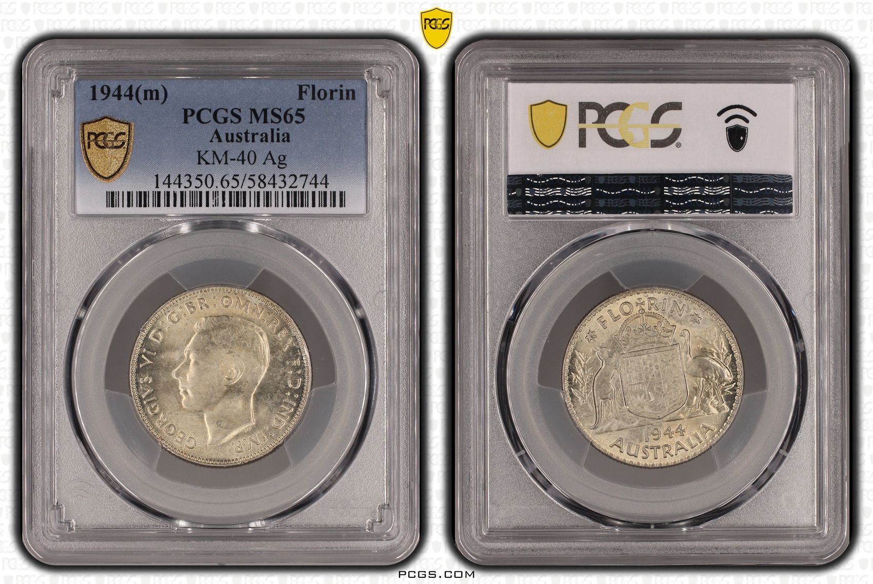 George VI, 4/0, Florin, 1944(m), PCGS MS65