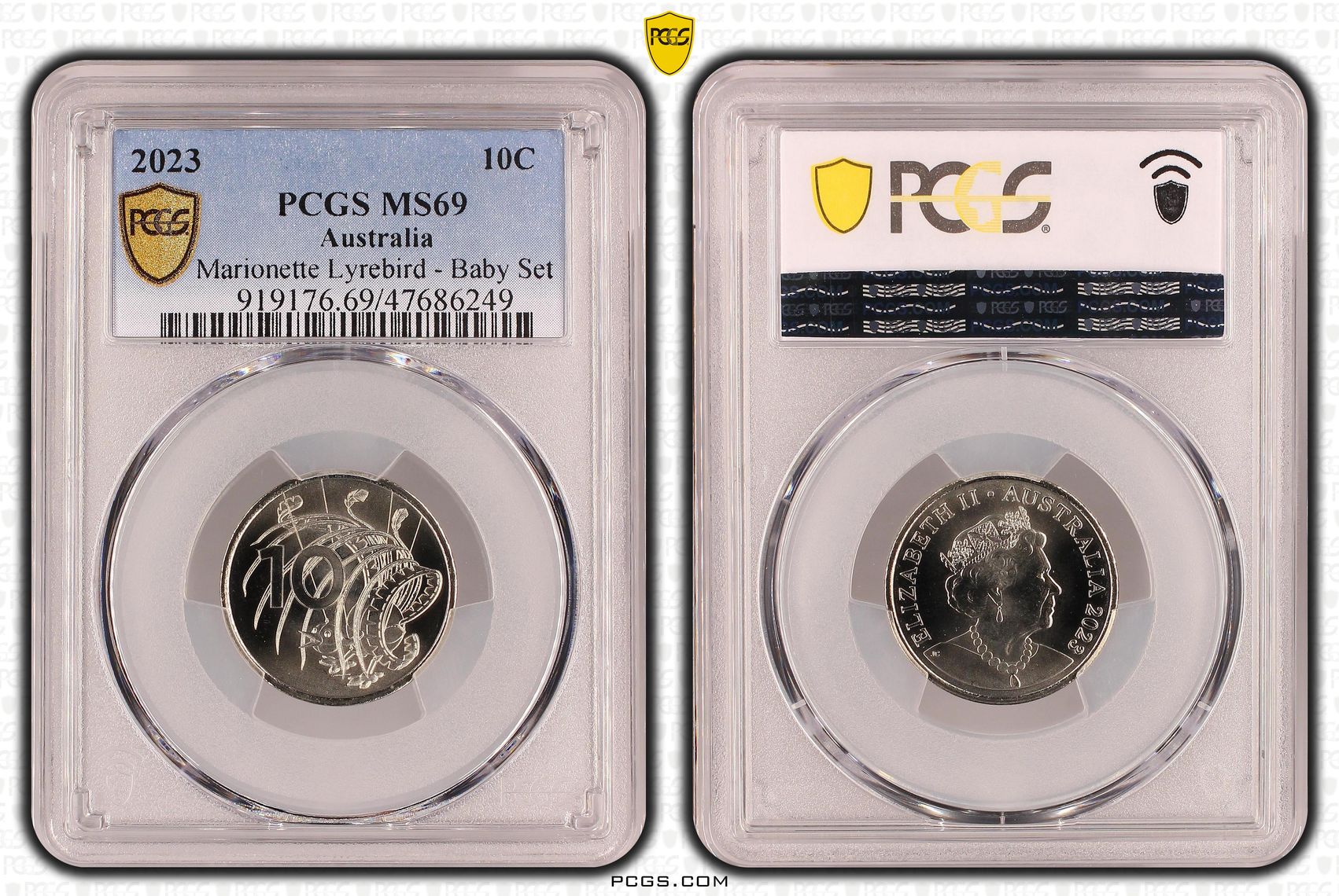 41 · Elizabeth II, Marionette Lyrebird - Baby Set, Ten Cent, 2023, PCGS MS 69