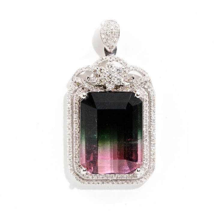 10.6 Carat Watermelon Tourmaline & Diamond Pendant