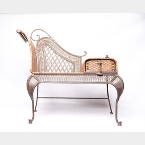 Wrought Iron Gossip Bench with Faux Rattan Wrapping