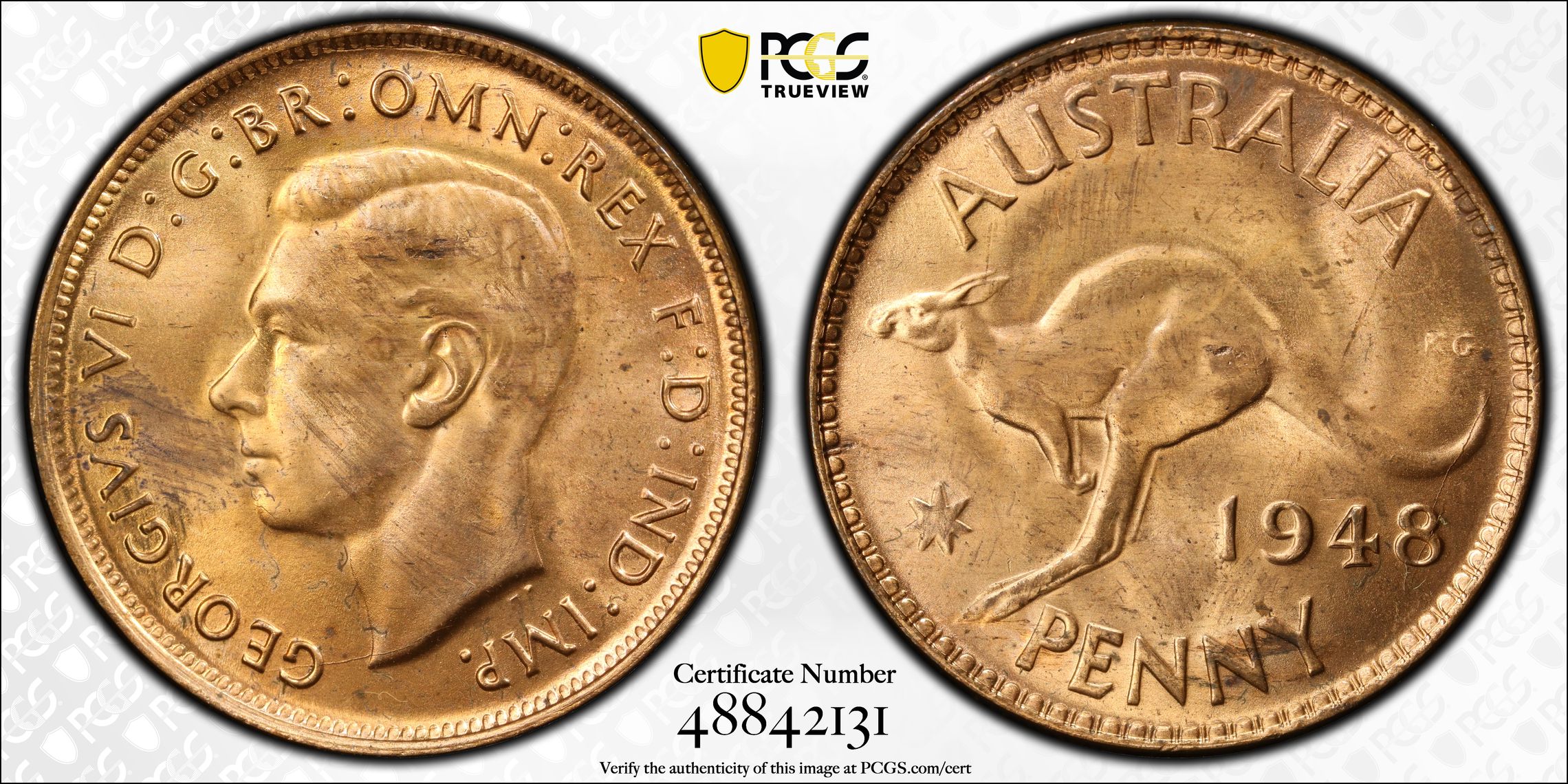 George VI, Penny, 1948, PCGS MS64RD