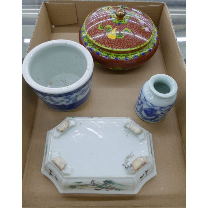 Box Old Chinese Porcelain & Cloisonne 3'' to 6'' - Some damage