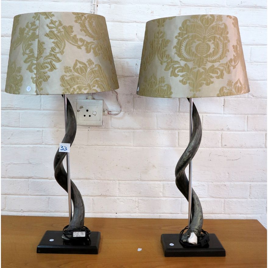PAIR OF KUDU HORN TABLE LAMPS,