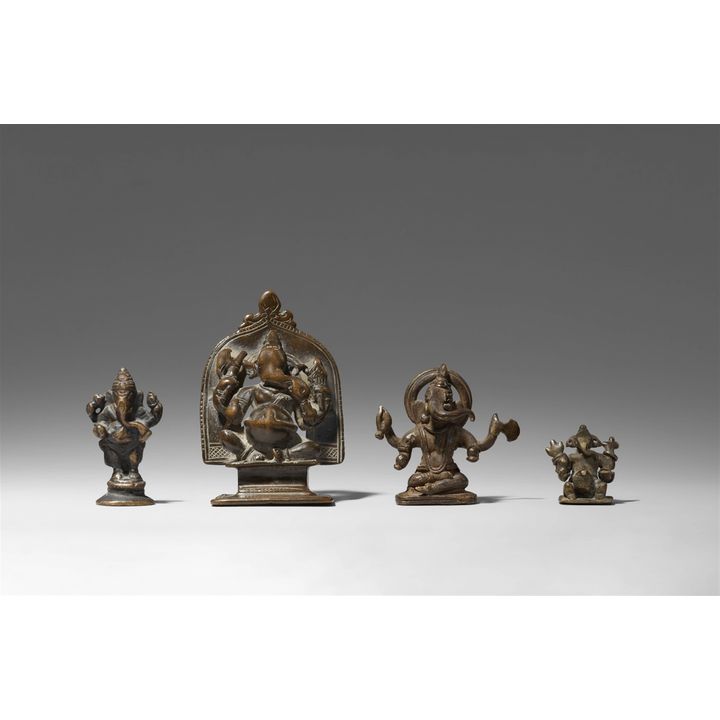 Four small Indian copper alloy figures of Ganesha. 17th/19th century