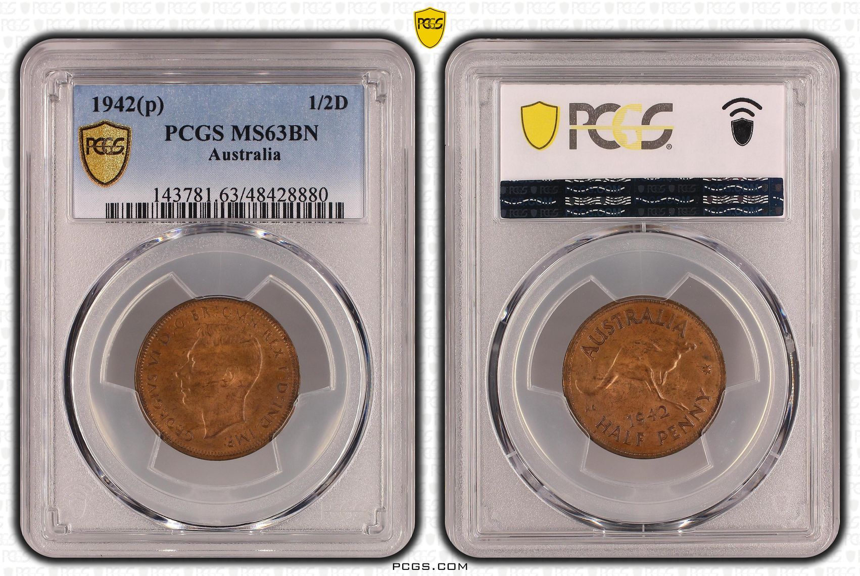 Halfpenny, 1942(p), PCGS MS 63BN