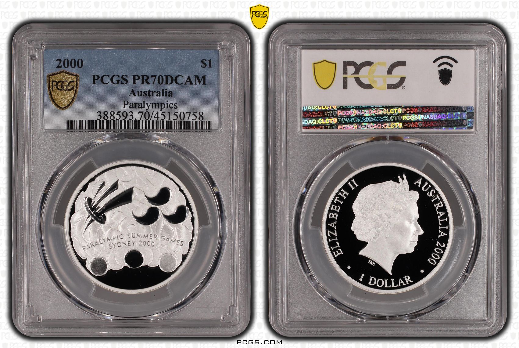 2000 Australia One Dollar, $1 Silver Proof Paralympics PCGS - PR70DCAM POP 1/0 -758