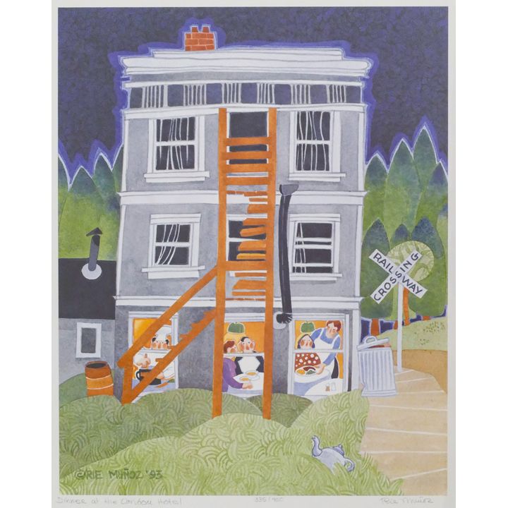 Rie Munoz ''Dinner at the Caribou Hotel'' 2000 Signed Print 15'' x 17.5'' Sheet.