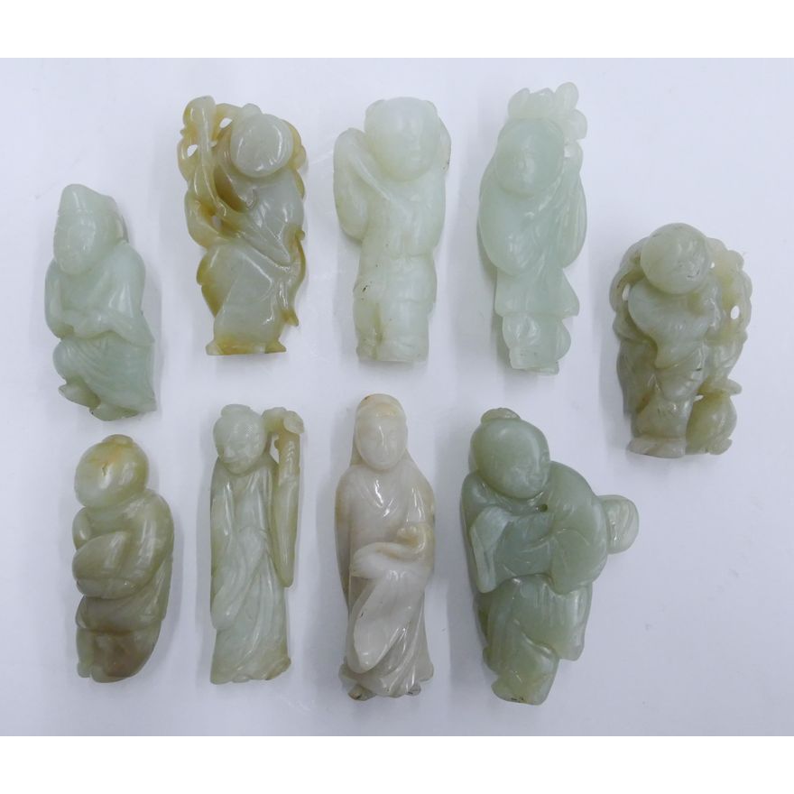 9pc Chinese Qing Jade Various Immortal Figures