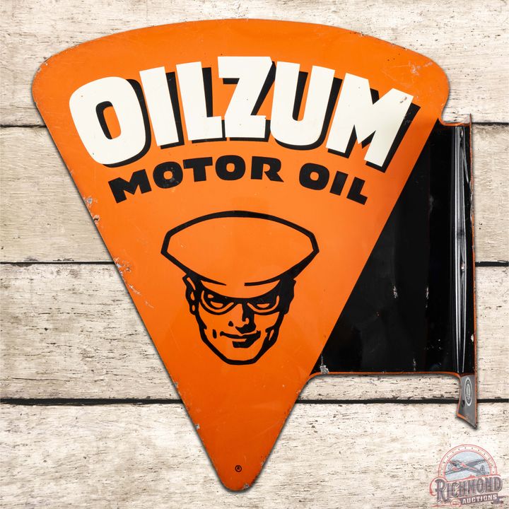 1953 Oilzum Motor Oil DST Flange Sign w/ Oswald